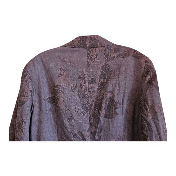 COLDWATER CREEK 14 16 Blazer Jacket Linen Blend Brown Floral 1 Button Lined 42" - Picture 6 of 8